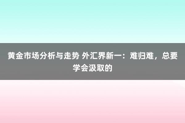 黄金市场分析与走势 外汇界新一：难归难，总要学会汲取的