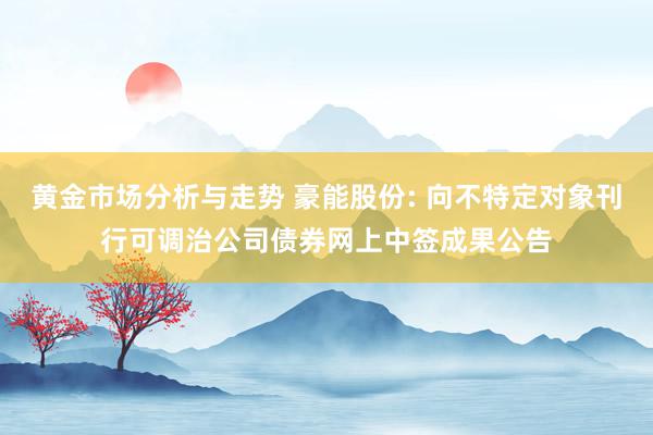 黄金市场分析与走势 豪能股份: 向不特定对象刊行可调治公司债券网上中签成果公告