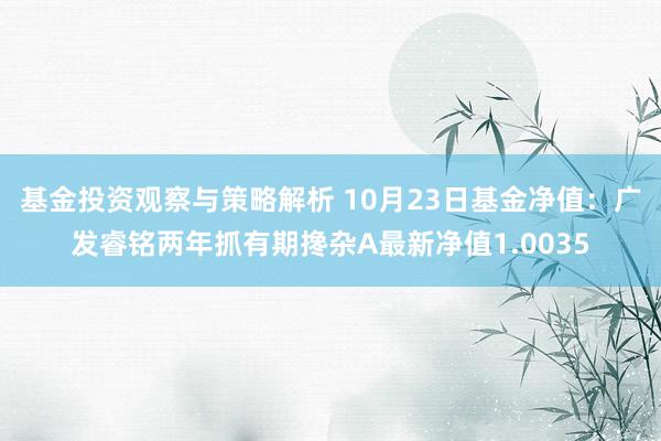 基金投资观察与策略解析 10月23日基金净值：广发睿铭两年抓有期搀杂A最新净值1.0035