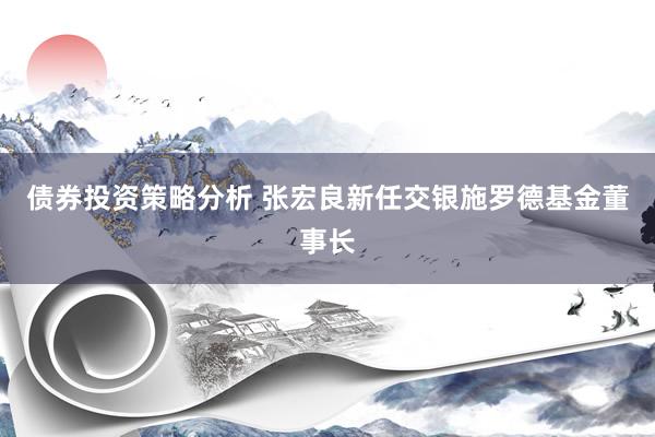 债券投资策略分析 张宏良新任交银施罗德基金董事长