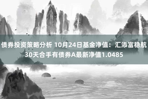 债券投资策略分析 10月24日基金净值：汇添富稳航30天合手有债券A最新净值1.0485