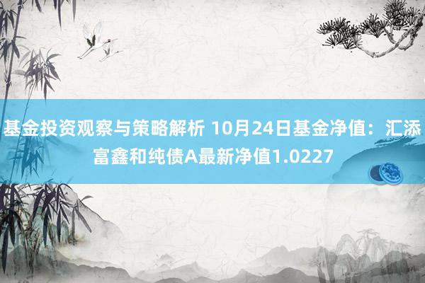 基金投资观察与策略解析 10月24日基金净值：汇添富鑫和纯债A最新净值1.0227