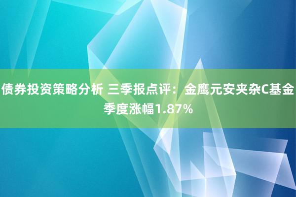 债券投资策略分析 三季报点评：金鹰元安夹杂C基金季度涨幅1.87%