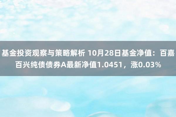 基金投资观察与策略解析 10月28日基金净值：百嘉百兴纯债债券A最新净值1.0451，涨0.03%