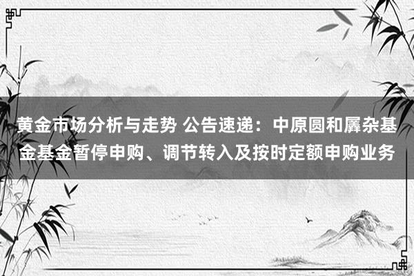 黄金市场分析与走势 公告速递：中原圆和羼杂基金基金暂停申购、调节转入及按时定额申购业务