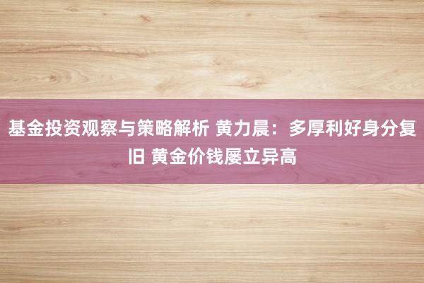 基金投资观察与策略解析 黄力晨：多厚利好身分复旧 黄金价钱屡立异高