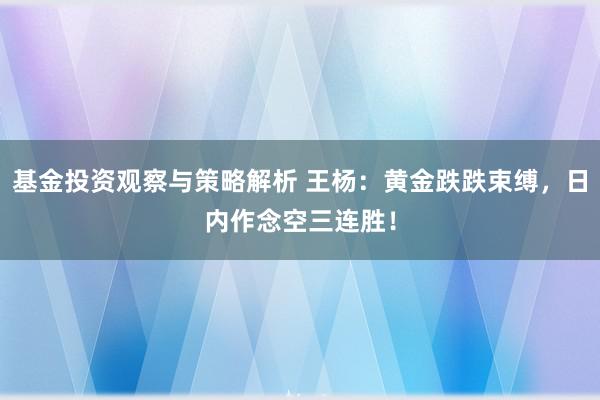 基金投资观察与策略解析 王杨：黄金跌跌束缚，日内作念空三连胜！