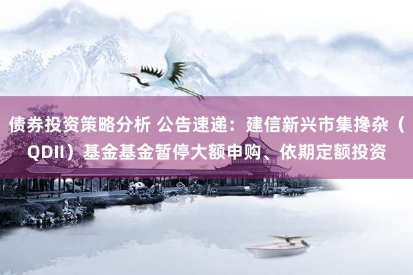 债券投资策略分析 公告速递：建信新兴市集搀杂（QDII）基金基金暂停大额申购、依期定额投资