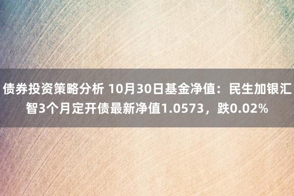 债券投资策略分析 10月30日基金净值：民生加银汇智3个月定开债最新净值1.0573，跌0.02%