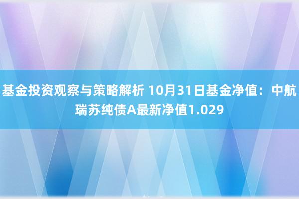 基金投资观察与策略解析 10月31日基金净值：中航瑞苏纯债A最新净值1.029