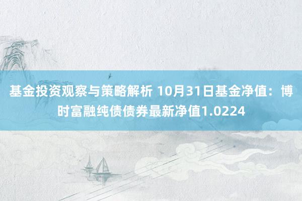 基金投资观察与策略解析 10月31日基金净值：博时富融纯债债券最新净值1.0224