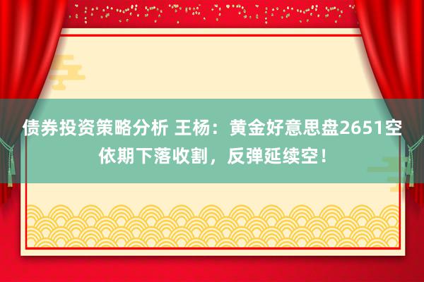 债券投资策略分析 王杨：黄金好意思盘2651空依期下落收割，反弹延续空！