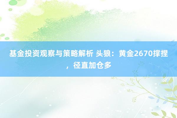 基金投资观察与策略解析 头狼：黄金2670撑捏，径直加仓多