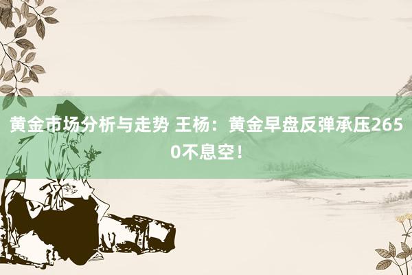 黄金市场分析与走势 王杨：黄金早盘反弹承压2650不息空！