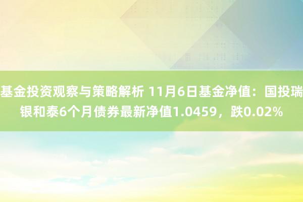 基金投资观察与策略解析 11月6日基金净值：国投瑞银和泰6个月债券最新净值1.0459，跌0.02%