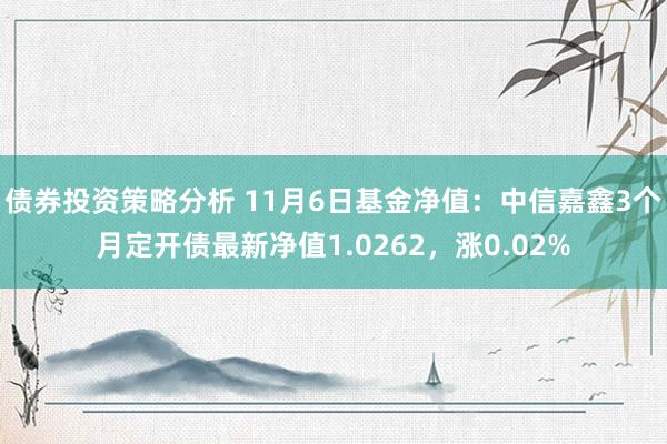 债券投资策略分析 11月6日基金净值：中信嘉鑫3个月定开债最新净值1.0262，涨0.02%