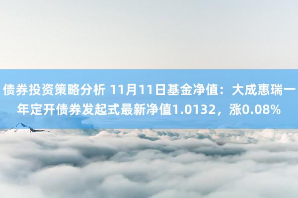 债券投资策略分析 11月11日基金净值：大成惠瑞一年定开债券发起式最新净值1.0132，涨0.08%