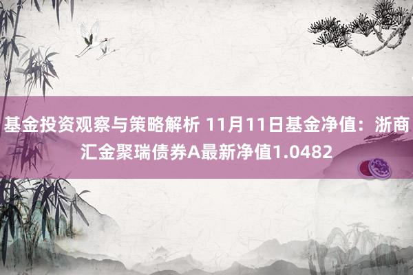 基金投资观察与策略解析 11月11日基金净值：浙商汇金聚瑞债券A最新净值1.0482