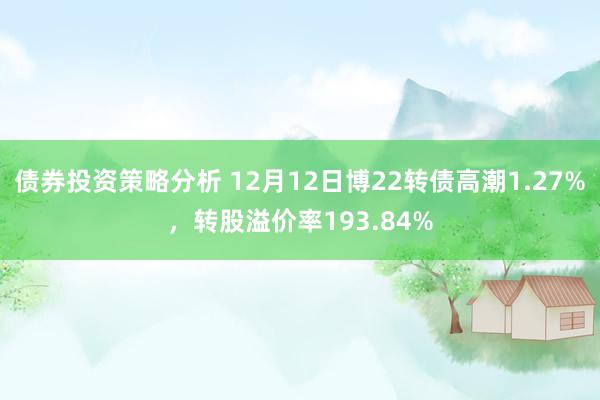 债券投资策略分析 12月12日博22转债高潮1.27%，转股溢价率193.84%