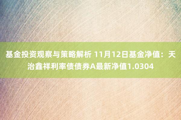 基金投资观察与策略解析 11月12日基金净值：天治鑫祥利率债债券A最新净值1.0304