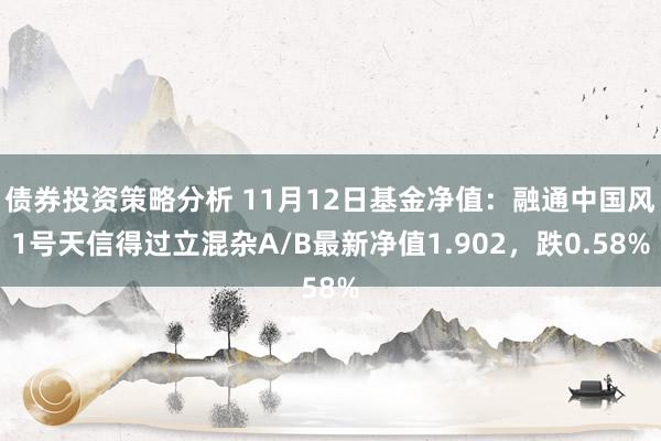 债券投资策略分析 11月12日基金净值：融通中国风1号天信得过立混杂A/B最新净值1.902，跌0.58%