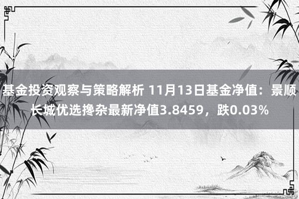 基金投资观察与策略解析 11月13日基金净值：景顺长城优选搀杂最新净值3.8459，跌0.03%