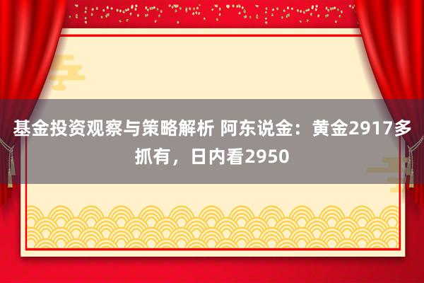 基金投资观察与策略解析 阿东说金：黄金2917多抓有，日内看2950