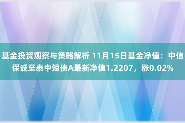 基金投资观察与策略解析 11月15日基金净值：中信保诚至泰中短债A最新净值1.2207，涨0.02%