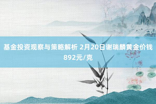 基金投资观察与策略解析 2月20日谢瑞麟黄金价钱892元/克