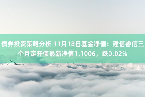 债券投资策略分析 11月18日基金净值：建信睿信三个月定开债最新净值1.1006，跌0.02%