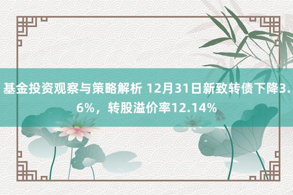 基金投资观察与策略解析 12月31日新致转债下降3.6%，转股溢价率12.14%