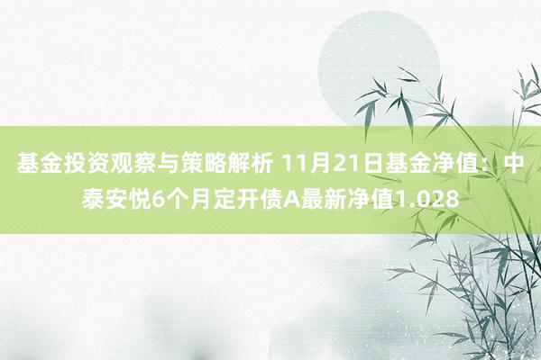 基金投资观察与策略解析 11月21日基金净值：中泰安悦6个月定开债A最新净值1.028