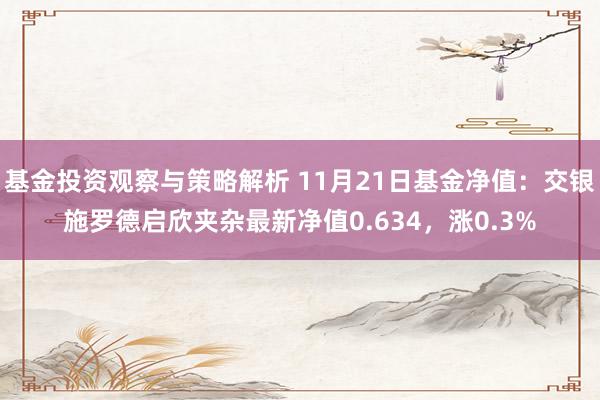 基金投资观察与策略解析 11月21日基金净值：交银施罗德启欣夹杂最新净值0.634，涨0.3%