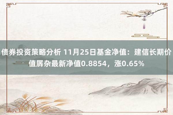 债券投资策略分析 11月25日基金净值：建信长期价值羼杂最新净值0.8854，涨0.65%