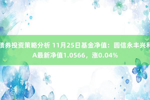 债券投资策略分析 11月25日基金净值：圆信永丰兴利A最新净值1.0566，涨0.04%