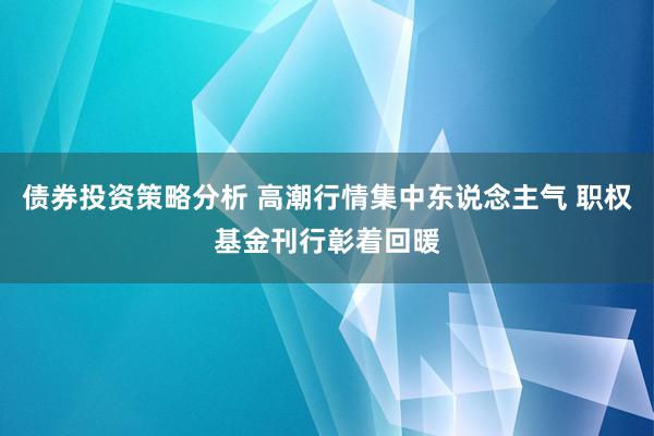 债券投资策略分析 高潮行情集中东说念主气 职权基金刊行彰着回暖